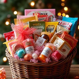 Festive Celebration Gift Basket with various treats